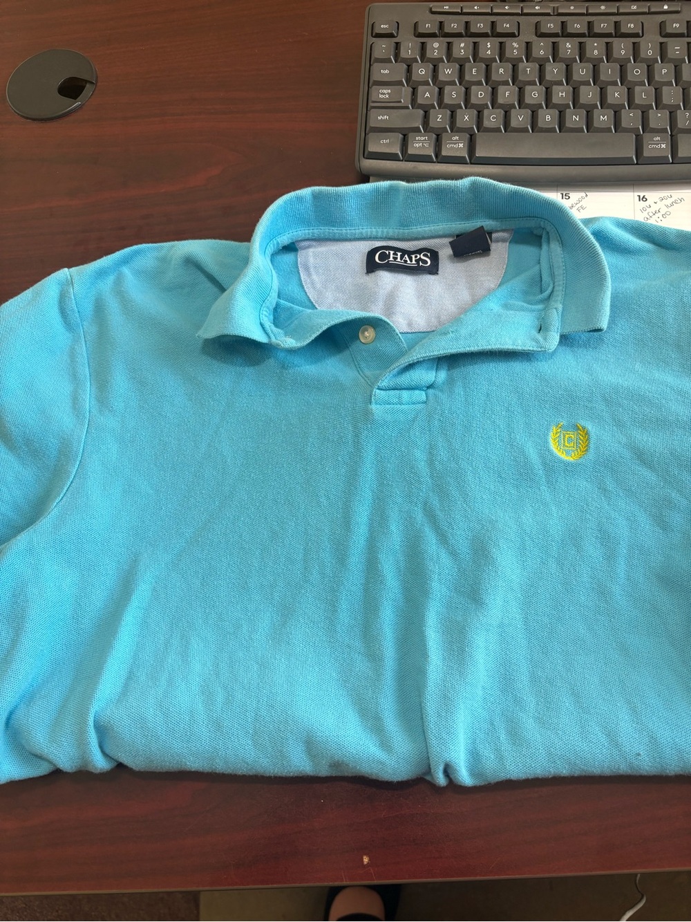 Chaps Men’s Aqua Polo with Yellow Embroidered Crest